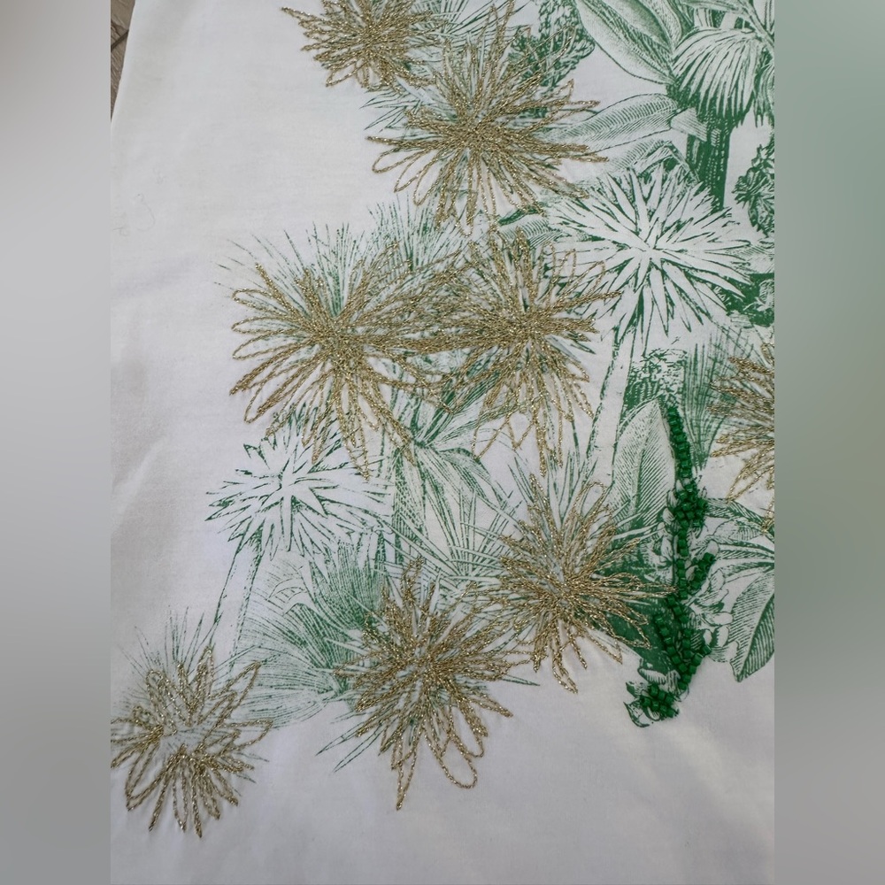 MaxMara White Short Sleeve Tee with Green and Gold Botanical Print - Picture 3 of 14